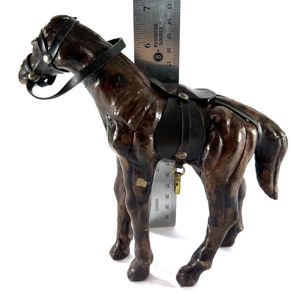 Vintage Leather Wrapped Horse Figurine Western Saddle Tack 7.5” Folk Art Decor - Picture 7 of 9
